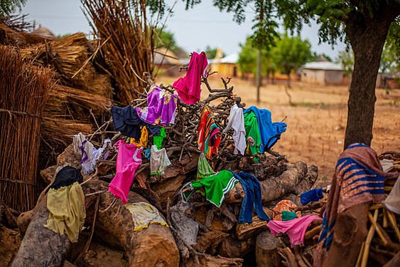 Laundry Left To Dry On A Pile Of Wood