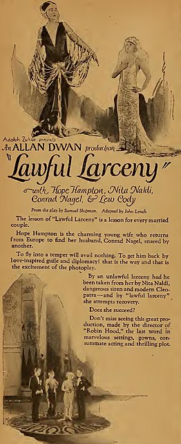 Lawful Larceny ad in Motion Picture Magazine, 1923 Lawful Larceny ad in Motion Picture Magazine (Aug 1923-Jan 1924) (IA motionpicturemag26brew) (page 126 crop).jpg