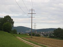 Mast of the Schlattingen-Thayngen line south of Bietingen on German soil Leitung Bietingen 11082013 1.JPG
