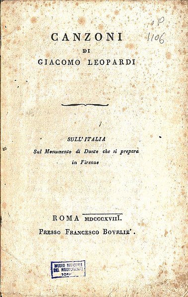 File:Leopardi - Canzoni, Bourliè, Roma 1818 (page 2 crop).jpg