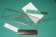 Rulers. The displayed ones are marked -- an ideal straightedge is un-marked Lineale.jpg