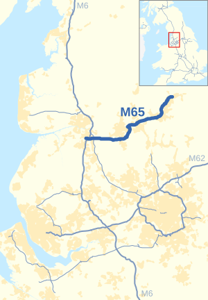 M65 motorway in North West England map.svg