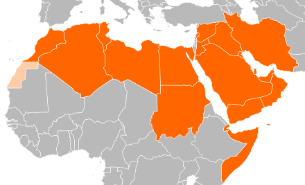The MENA region as defined by UNAIDS, which includes Sudan and Somalia, but excludes Israel, Palestine and Malta[6]