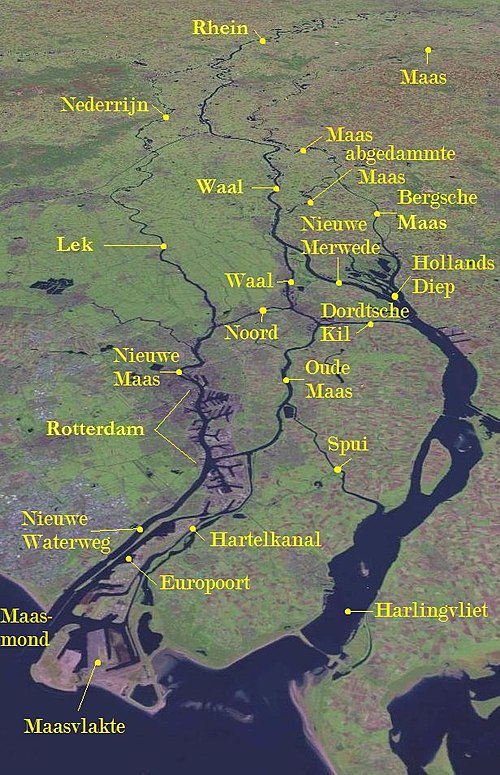 Satellite image of part of the Rhine–Meuse–Scheldt delta