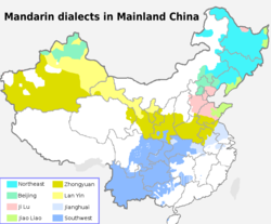 Distribution of Mandarin subgroups in mainland China, as of 1987