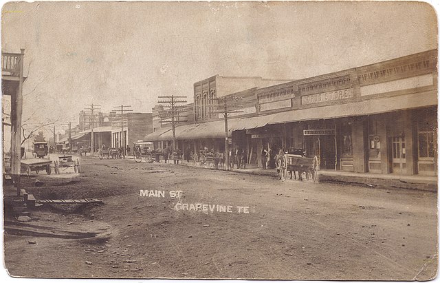 Postcard of Main Street in Grapevine, c. 1900–1908