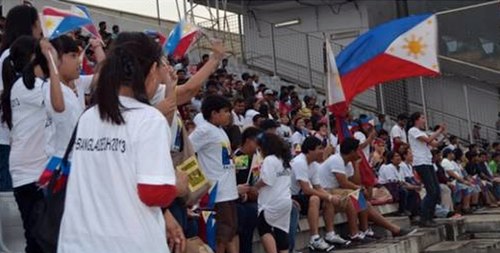 Fans of the Philippines national team at the Bangabandhu National Stadium in Dhaka