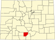 Harta statului Colorado indicând comitatul Alamosa