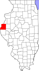 ハンコック郡の位置を示したイリノイ州の地図