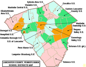 Lancaster County Pennsylvania shtatining maktab tumanlari xaritasi.png