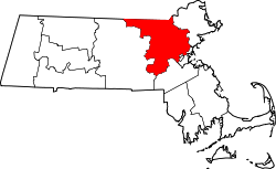 map of Massachusetts highlighting Middlesex County