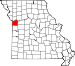 Map of Missouri highlighting Jackson County Map of Missouri highlighting Jackson County.svg