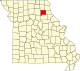 Mapa státu zvýrazňující Shelby County v severovýchodní části státu.