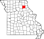 Harta statului Missouri indicând comitatul Shelby