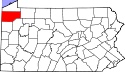 Harta statului Pennsylvania indicând comitatul Crawford