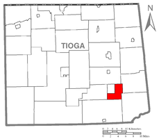 Hamilton İlçesini Vurgulayan Tioga County Haritası