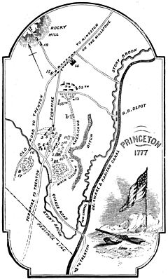 A battlefield map for the Battle of Princeton, 1777 Map of the Battle of Princeton, NJ January 2-3, 1777.jpg