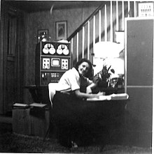 Mary Allen Wilkes working on the LINC at home in 1965; thought to be the first home computer user Mary Allen Wilkes - LINC at Home - 1965.jpg