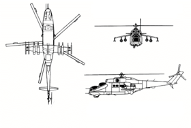 Orthographic projection of the Mil Mi-24.