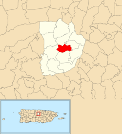 Location of Morovis Sud within the municipality of Morovis shown in red