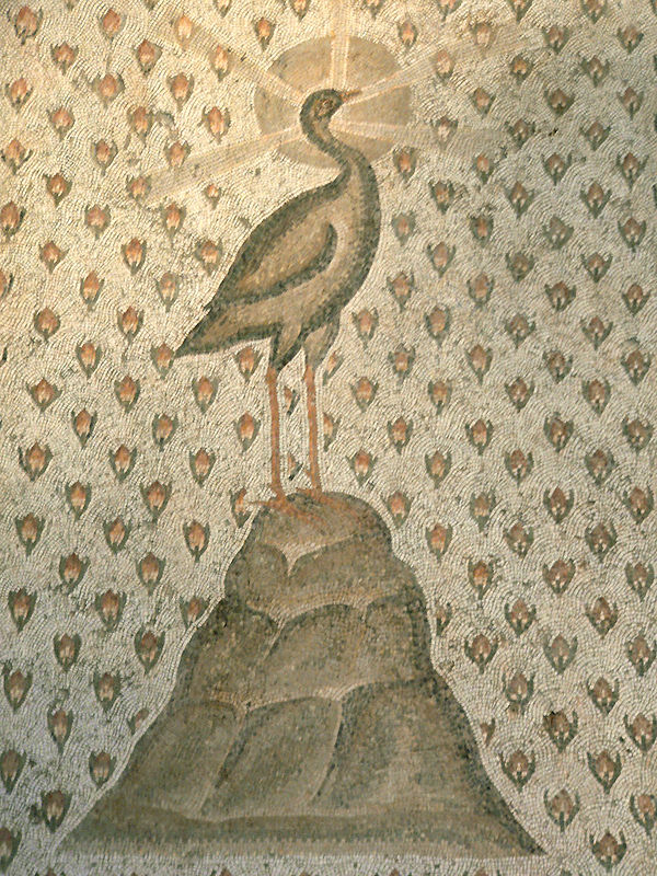 5th-century mosaic of a nimbate phoenix from Daphne, Antioch, in Roman Syria (Louvre)