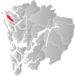 Mapa do condado de Hordaland com Radøy em destaque.