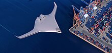 Natilus Nordes 100-ton blended-wing-body cargo aircraft flying over port Natilus Nordes 100T.jpg