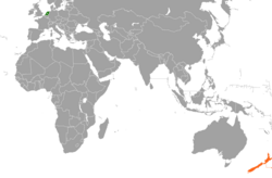Mapa označující umístění Nizozemska a Nového Zélandu