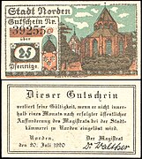 25 Pfennig "Notgeld" banknote (1920) of Norden (Lower Saxony), Germany.