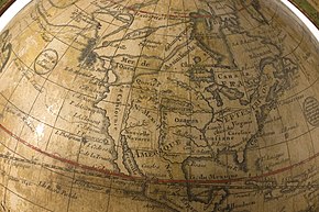 1765 globe by Guillaume Delisle, showing a fictional Northwest Passage. North america 1765globe.jpg