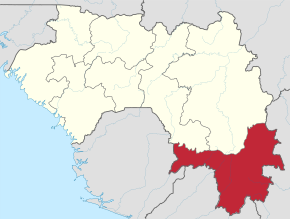 Harta regiunii Nzérékoré în cadrul Guineei