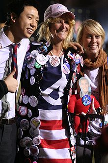 A Barack Obama supporter during the 2008 presidential election Obama supporters (grant park).jpg