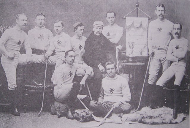 The 1891 Ottawa Hockey Club, Ottawa and Ontario champions. Back Row, L to R: H. Kirby, Chauncey Kirby, Albert Morel, H.Y. Russel, F. Jenkins, W.C. You
