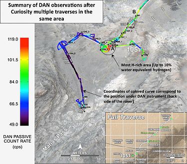 Hydrogen-rich area detected at 'Marias Pass" on Mars by Curiosity. PIA19809-MarsCuriosityRover-HydrogenRichAreaFound-20150721.jpg