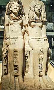 Sepasang patung suami istri Nebsen dan Nebet-Ta. New Kingdom, Dinasti ke-18 Mesir, masa pemerintahan Thutmose IV atau Amenhotep III, ~1400-1352 SM