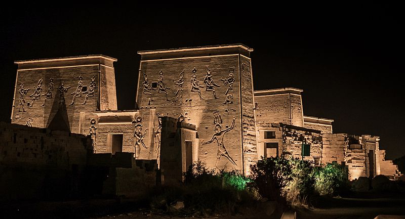 File:Philae temple at night from the side angle.jpg