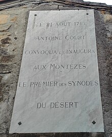 Montèzes'teki ilk Çöl Sinodunun anma plaketi. Jpg