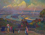 Robert Antoine Pinchon, Rouen, La Seine, les Hauteurs Vue depuis de Caudebec, huile sur toile, 73,7 x 92,4 cm (29 x 36,4 po) .jpg