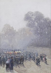 Marching band and crowd, 1891