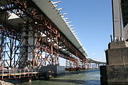 Falsework parallel truss bridges temporarily supporting deck segment box structures SFOBBESR-SASFalsework-1433.jpg