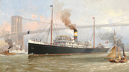 SS Ponce entering New York Harbor 1899, by Milton J. Burns