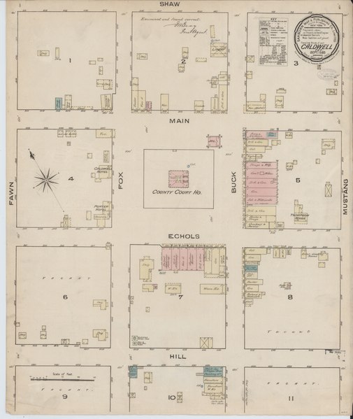 File:Sanborn Fire Insurance Map from Caldwell, Burleson County, Texas. LOC sanborn08450 001.tif