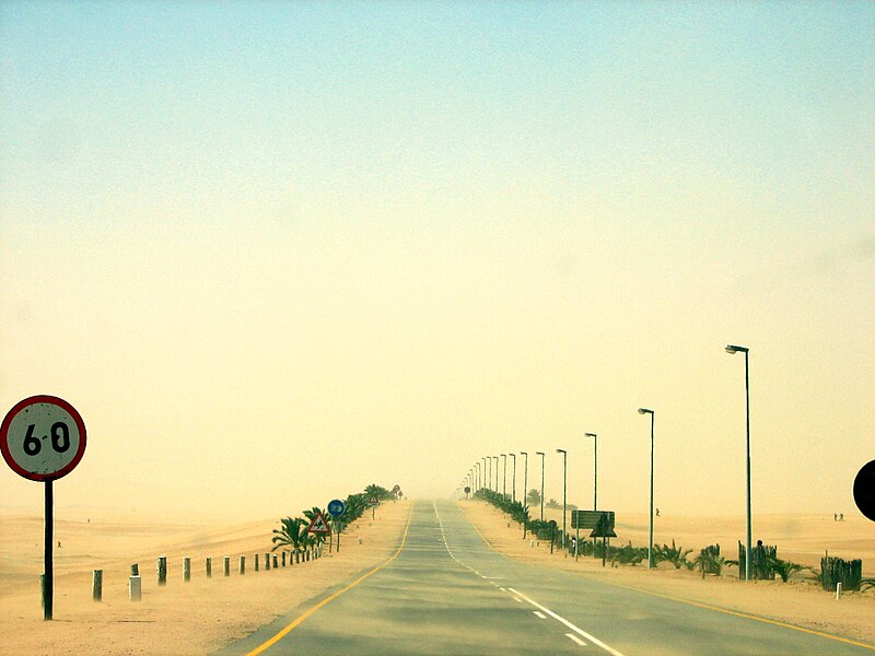 File:Sandstorm while driving from Swakopmund to Walfish Bay, 2005.jpg