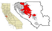 Santa Clara County California Incorporated and Unincorporated areas San Jose Highlighted.svg