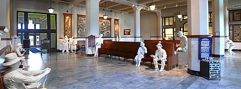 Galveston Railroad Museum (Train Station Lobby with white passengers waiting}