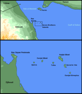 Seven Brothers Islands archipelago in the Dact-el-Mayun section of the Bab-el-Mandeb strait