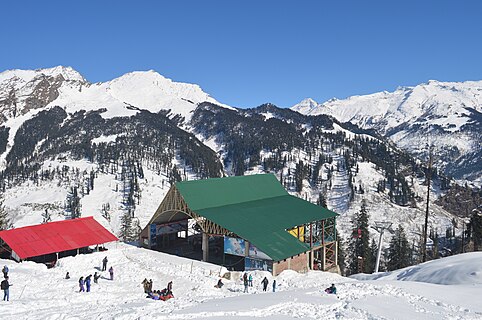 Top end of cableway in Solang, a small but popular ski resort north of Manali in Himachal Pradesh, northern India