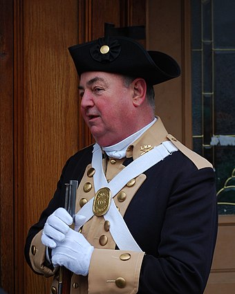 A Revolutionary War reenactor at Boston's 2008 St. Patrick's Day parade