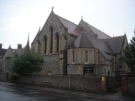 The chancel has an apsidal end. St Andrew's Church, Worthing.JPG