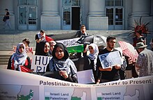 One of the organizing groups, Students for Justice in Palestine, protesting at UC Berkeley, 2014 Students for Justice in Palestine protest at UC Berkeley 2014.jpg